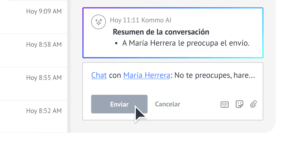 Kommo AI resume una conversación dentro del chat con el cliente.
