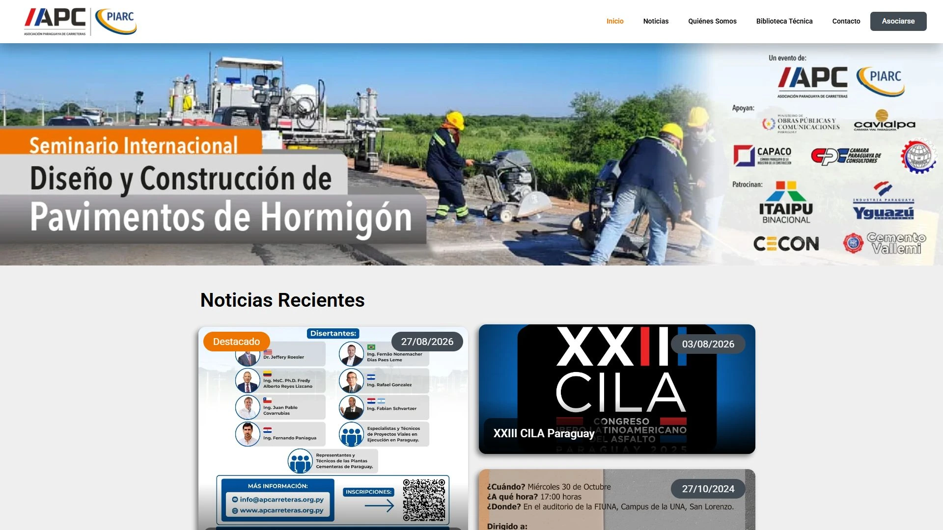 Vista previa del sitio de Asociación Paraguaya de Carreteras