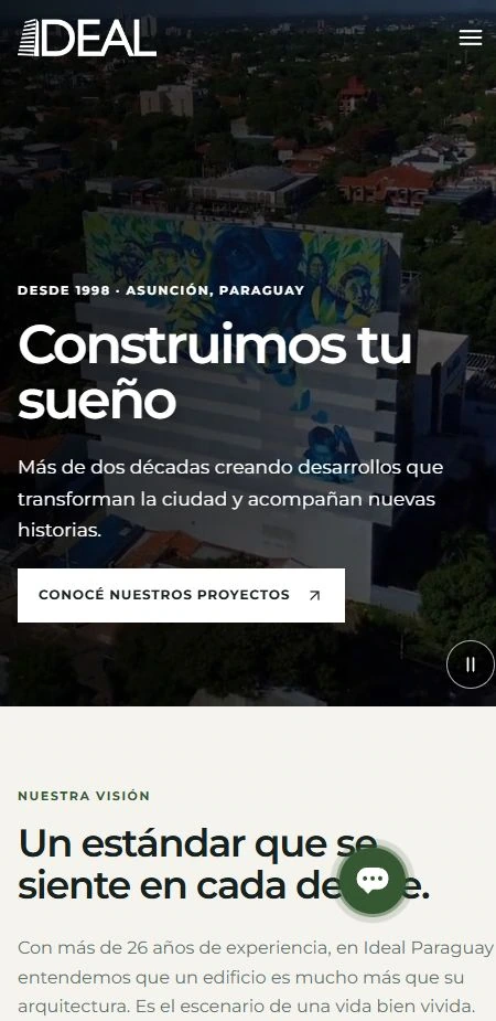 Vista del sitio web en móvil