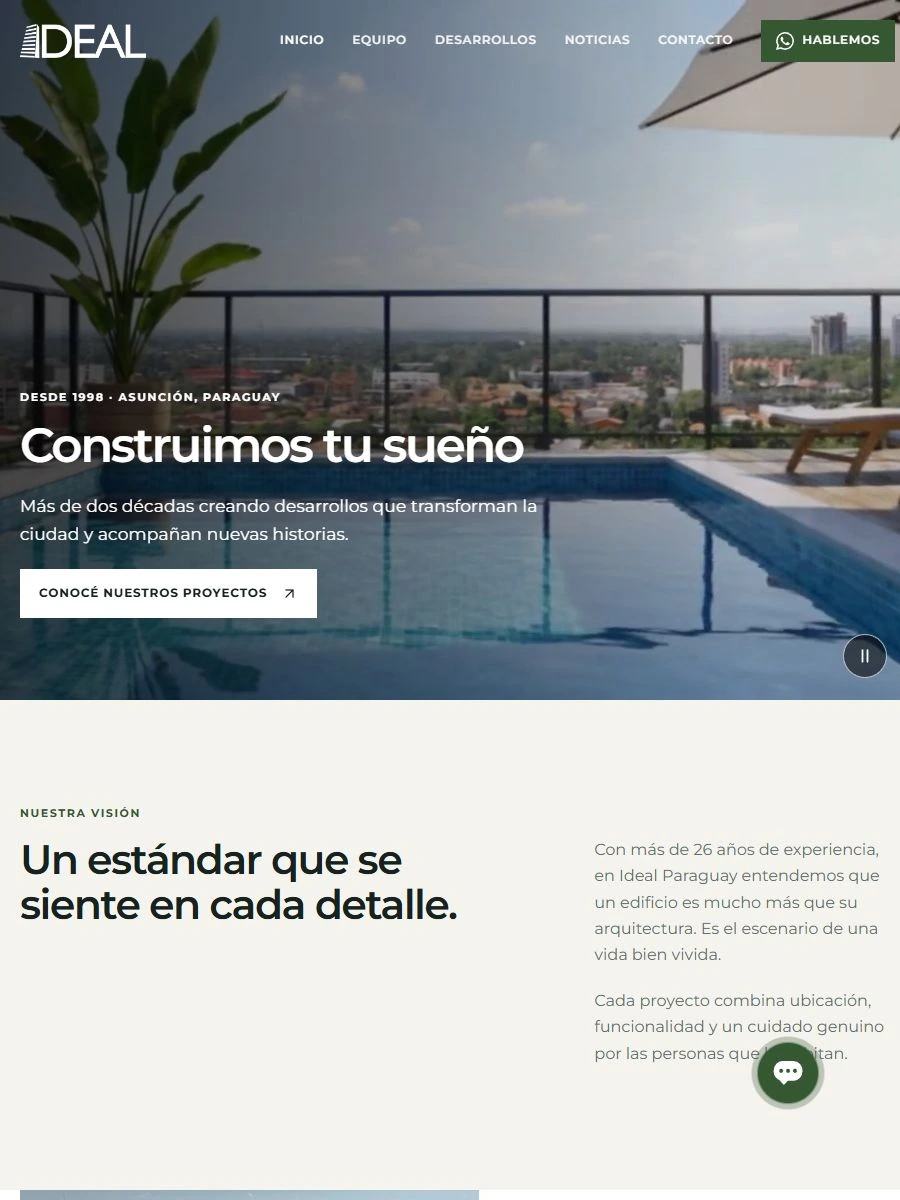 Vista del sitio web en tablet