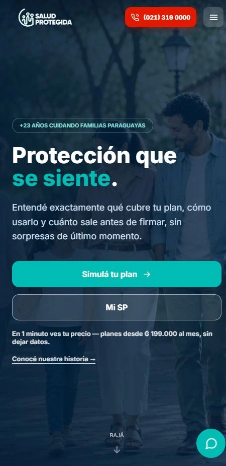 Vista del sitio web en móvil