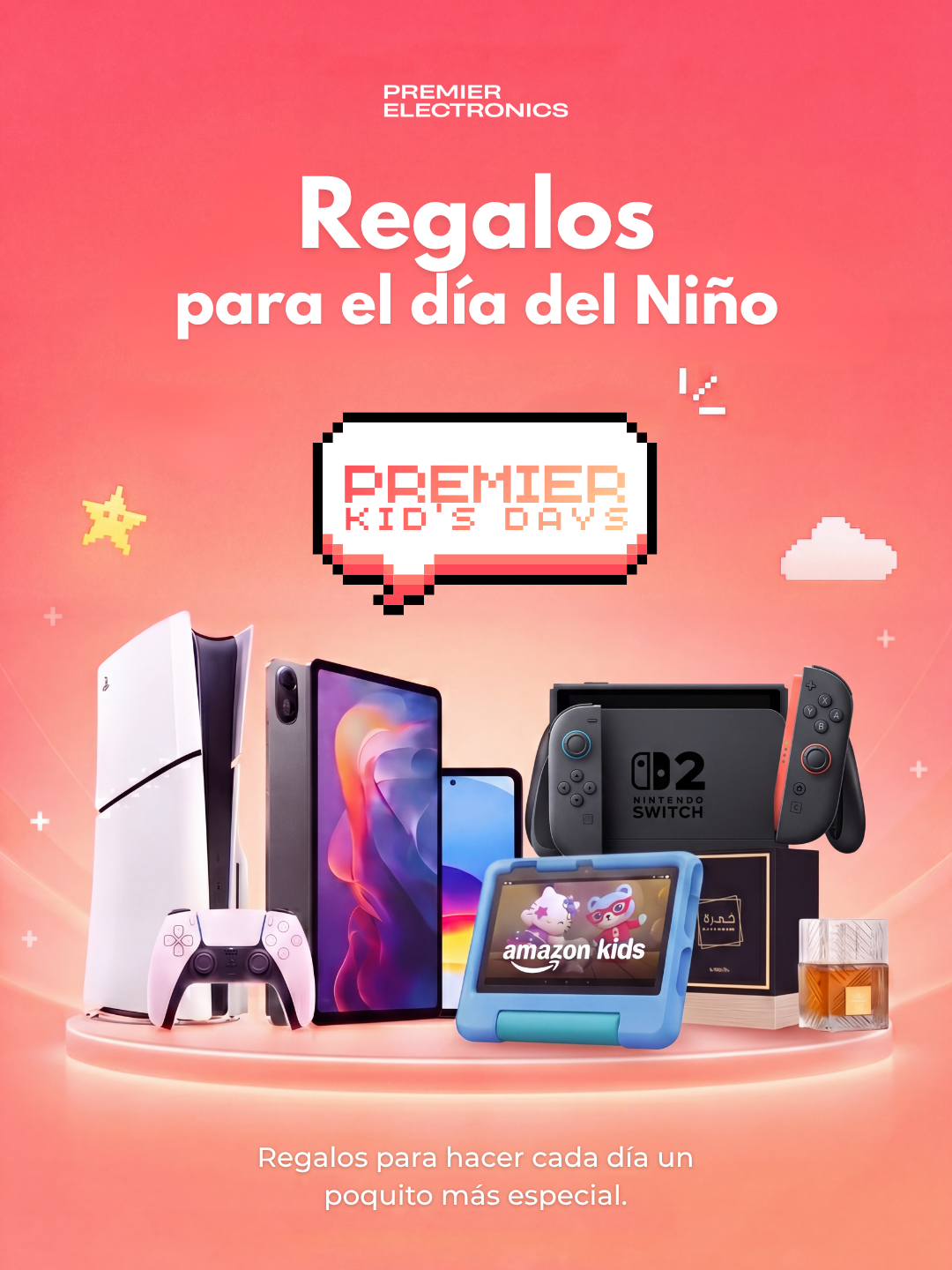 Selección de consolas, tablets, teléfonos y regalos para el Día del Niño de Premier Electronics.