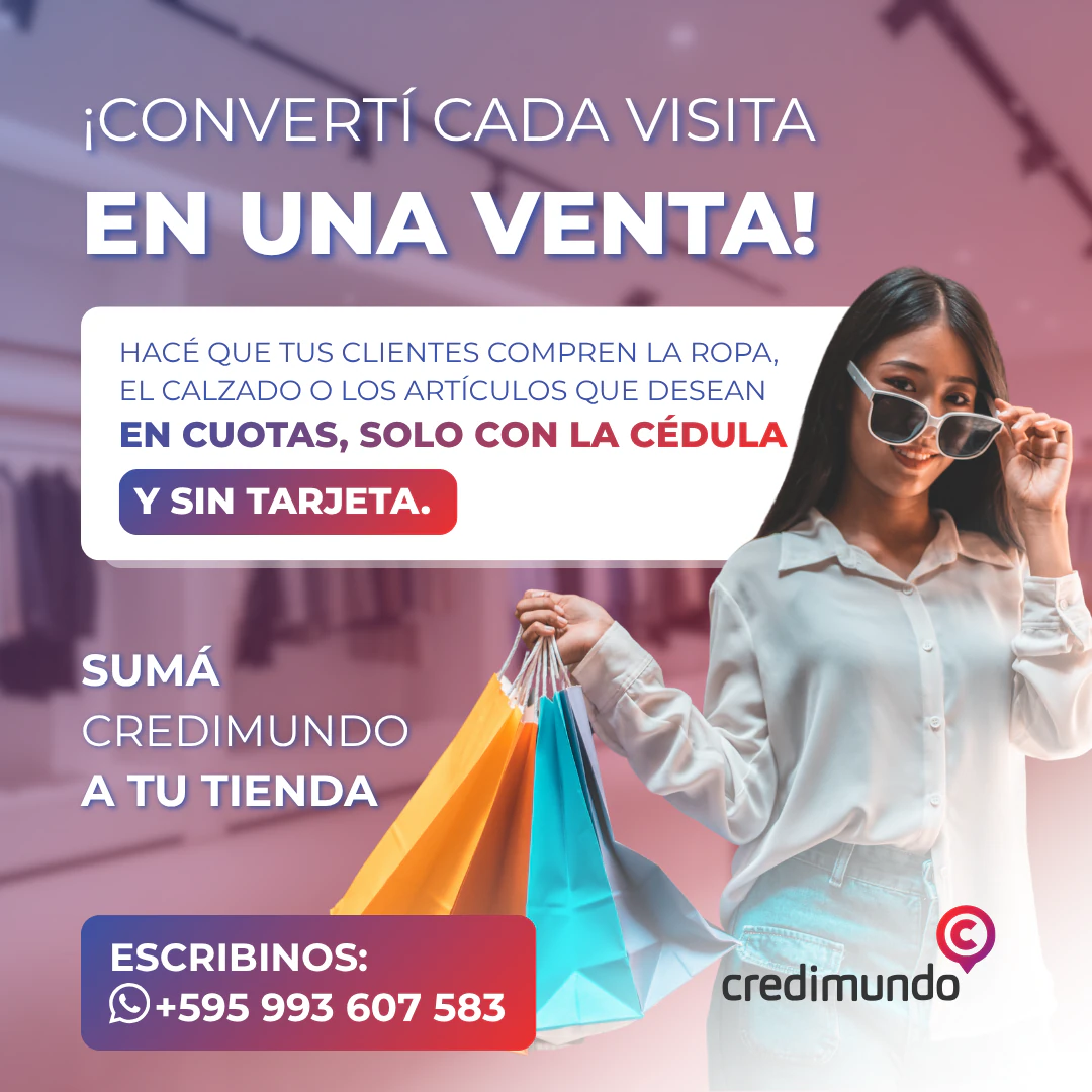 Pieza dirigida a comercios que invita a sumar Credimundo a su tienda para ofrecer compras en cuotas con cédula y sin tarjeta.